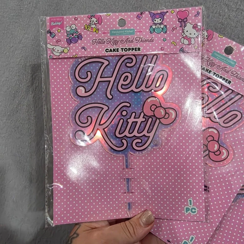 Set of 3 Hello Kitty Cake Toppers Sanrio Handstand Kitchen Pink Iridescent New